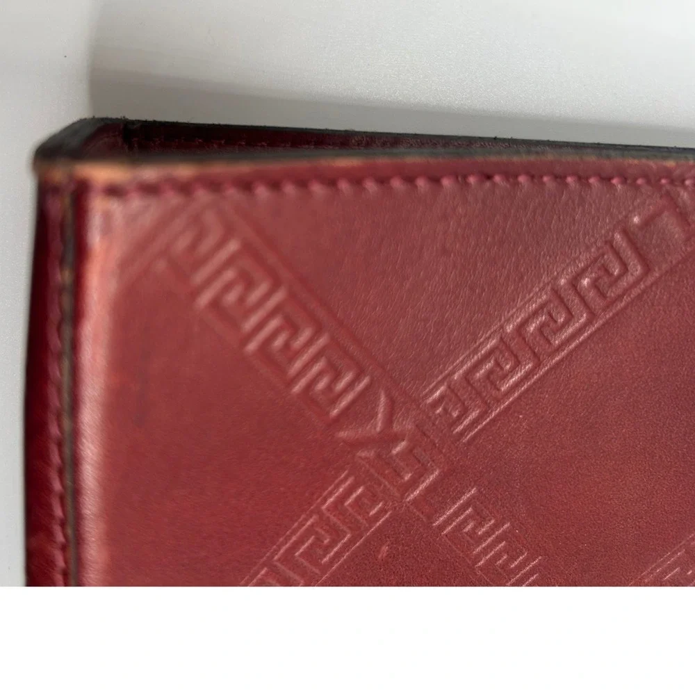 YSL Logo embossed Leather Clutch Burgundy Red Pouch Cosmetic Bag#194 - Picture 3 of 7